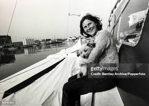Sport,Sailing/Personalities, pic: 31st May 1968, German born sailor Edith Baumann with her mongrel dog Schaltz, She was the only woman in the Single...