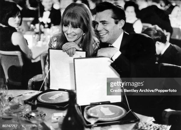 Stage and Screen, Personalities, London, pic: 24th March 1966, The British Film Academy Awards , British actors Julie Christie and Dirk Bogarde the...