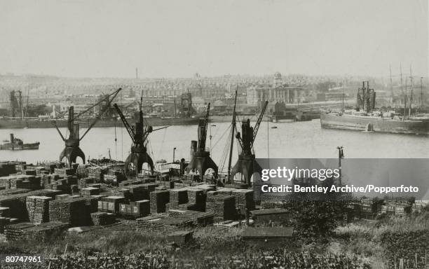 Circa 1910, South Wales, A general view of Barry Docks