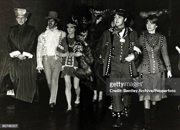 Pop Music, Personalities, pic: 22nd December 1967, Ringo Starr and Paul McCartney of "The Beatles" with Ringo's wife Maureen and Paul's girlfriend...
