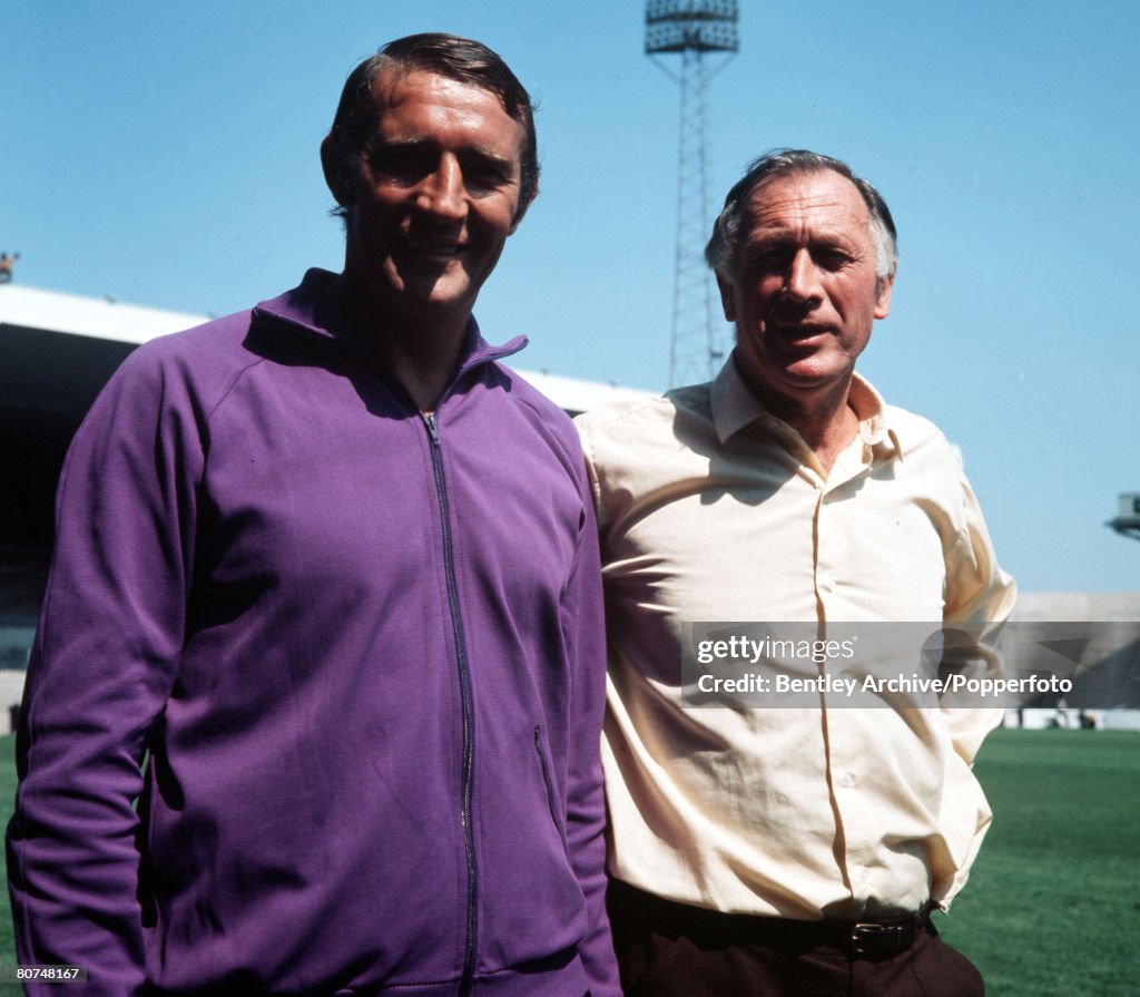 Sport Football. England. Circa 1970's. Manchester City's management team of Malcolm Allison (left) and Joe Mercer.