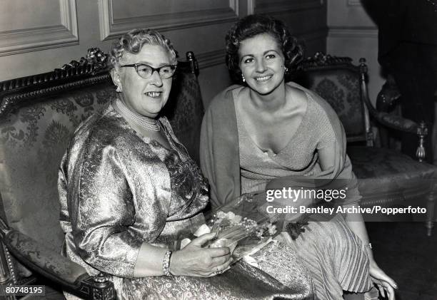 Literature, Personalities, pic: 4th September 1956, English crime writer Agatha Christie with actress Margaret Lockwood at the first night of the...