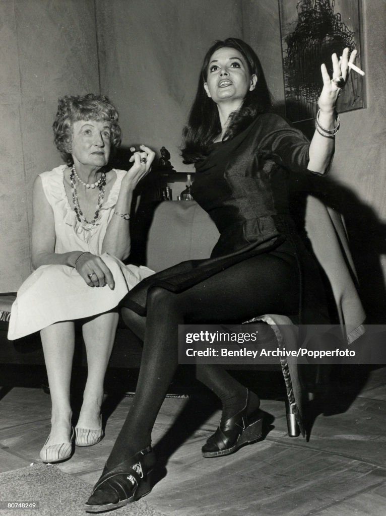 Cinema Personalities pic: 7th June 1965. Hungarian born actress Eva Bartok pictured with Mary Hinton in a scene from the London play "Paint Myself Black" at the New Theatre. Eva Bartok (1927-1998) starred in many films during the 1950's and 1960's and wa