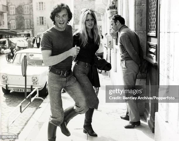 Cinema Personalities, pic: 12th April 1971, French actress Brigitte Bardot, , pictured with her boyfriend Christian Kalt at St,Tropez Town Hall to...