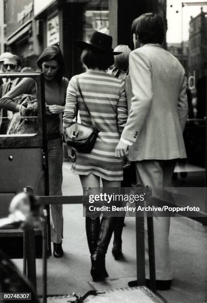 Cinema Personalities, pic: 24rd April 1968, French actress Brigitte Bardot, , disguised in a black wig to avoid the attentions of the media as she...