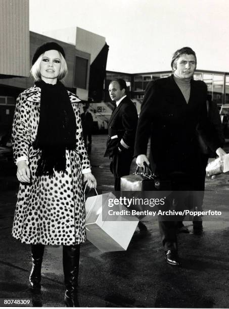 Cinema Personalities, pic: 28th November 1967, French actress Brigitte Bardot, , with her husband Gunther Sachs, Brigitte Bardot, first appeared on...