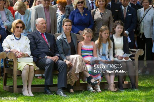Queen Sonja of Norway, King Harald of Norway, Princess Martha Louise of Norway, Emma Tallulah Behn of Norway, Leah Isadora Behn of Norway, and Maud...