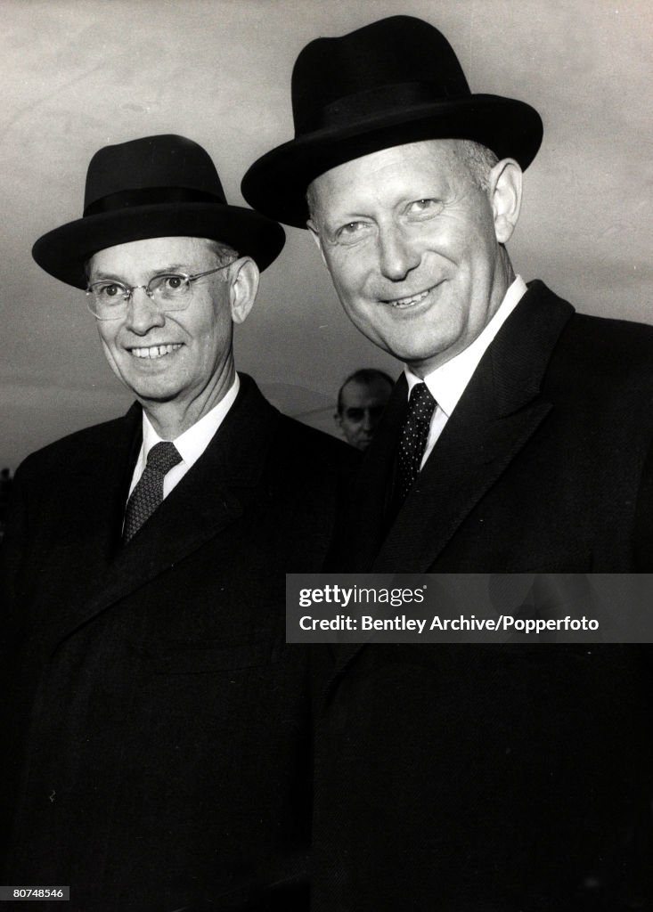 Politics pic: 25th November 1960. Robert Anderson, the American Secretary of the Treasury, left, and Douglas Dillon, the American Under Secretary of State arriving in Britain for talks with British Chancellor of the Exchequer Selwyn Lloyd.