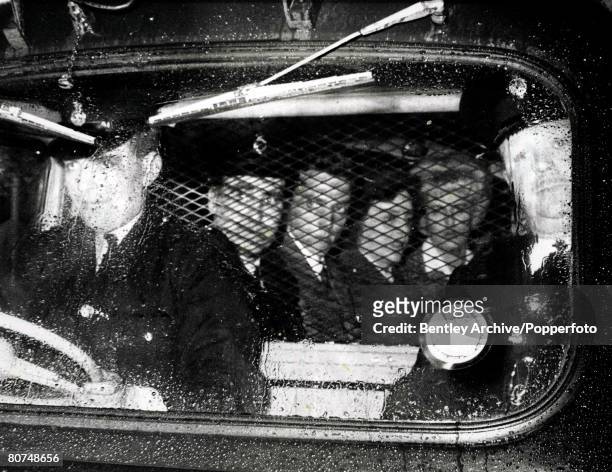 7th May 1966, A Police van leaves Chester Crown Court carrying the Moors Murder Suspects, Ian Brady and Myra Hindley after the jury had retired to...