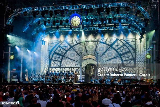 Italian singer Renato Zero performs in concert at Centrale del Tennis Stadium on July 1, 2017 in Rome, Italy.