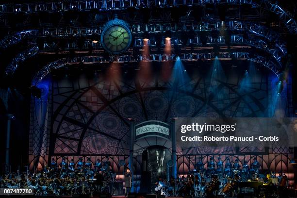 Italian singer Renato Zero performs in concert at Centrale del Tennis Stadium on July 1, 2017 in Rome, Italy.