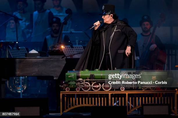Italian singer Renato Zero performs in concert at Centrale del Tennis Stadium on July 1, 2017 in Rome, Italy.