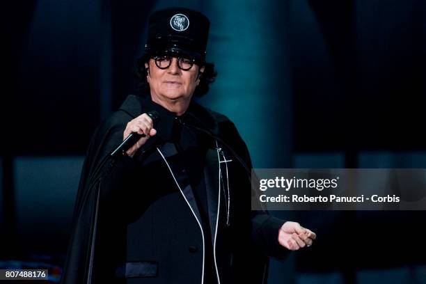 Italian singer Renato Zero performs in concert at Centrale del Tennis Stadium on July 1, 2017 in Rome, Italy.