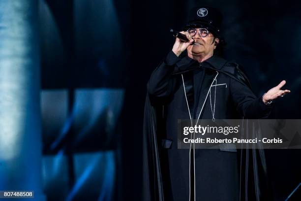 Italian singer Renato Zero performs in concert at Centrale del Tennis Stadium on July 1, 2017 in Rome, Italy.