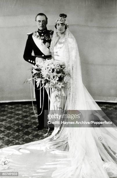 Crown Prince Olav of Norway marries Princess Martha of Sweden in Oslo, Crown Prince Olav succeeded his father King Haakon VII in 1957 becoming King...