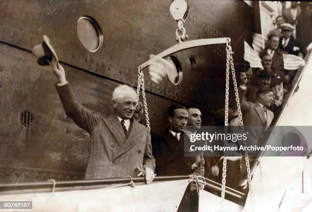 Sport, Football, World Cup Finals, Montevideo,Uruguay F,I,F,A, President Jules Rimet waves as he arrives to attend the first World Cup tournament