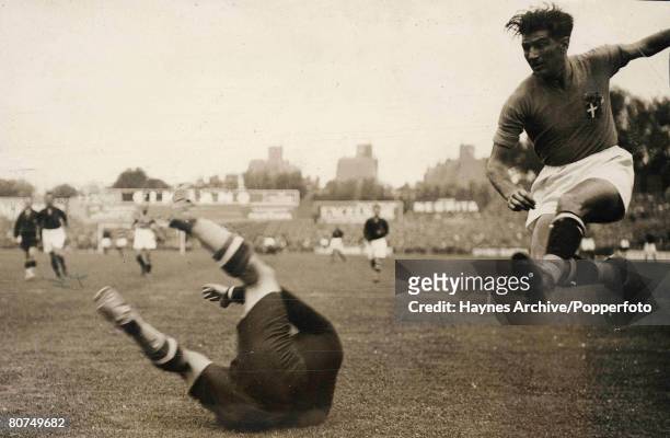 Football, 19th June 1938, World Cup Finals, Paris, France, Final, Italy 4 v Hungary 2, Action in the Hungary goalmouth as an Italian forward hits for...