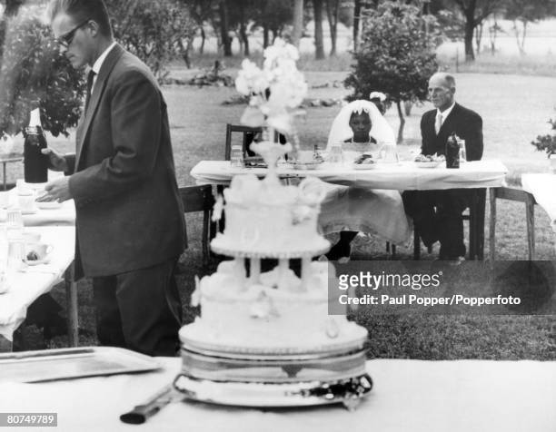 People, Race/Marriage, Rhodesia, pic: May 1963, White Rhodesian farmer Stuart Fuller-Sandys with his black African bride Margaret Dube at their...