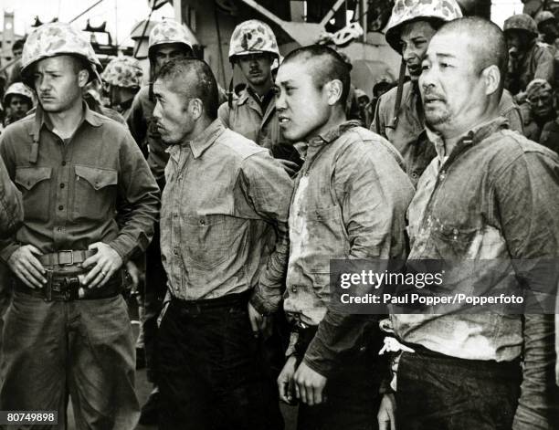 War and Conflict, World War Two, Far East, pic: 1944, Japanese soldiers, prisoners of the Americans, having been captured in the bitter fighting on...