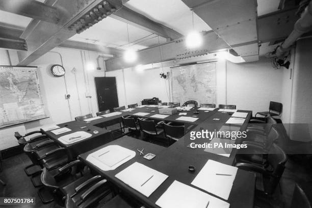 The War Cabinet room, part of the underground emergency headquarters in Whitehall as used by Winston Churchill and his government during the Second...