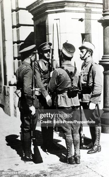 War and Conflict, Spanish Civil War , pic: July 1936, Guards changing over at the National Palace in Madrid, where extra troops had been put on duty,...