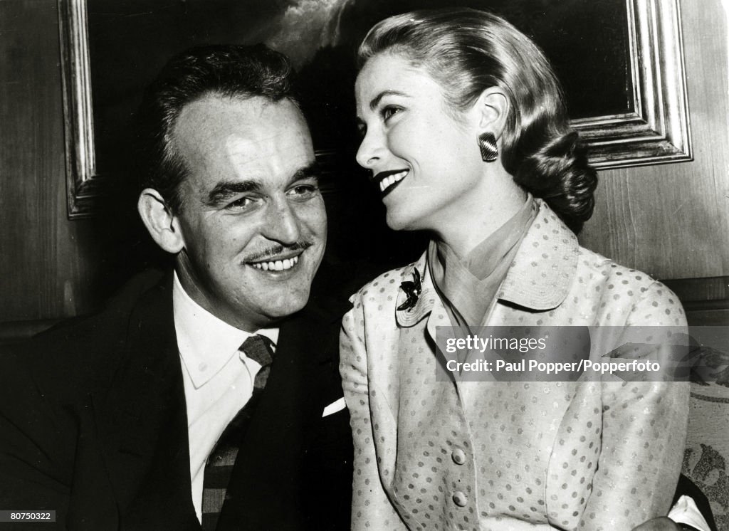 Stage and Screen Personalities. pic: 10th January 1956. American actress Grace Kelly with her fiance Prince Rainier of Monaco. Grace Kelly, (1929-1982) born in Philadelphia, was a cool, elegant beauty, who starred in such films as "High Noon" and "To Cat
