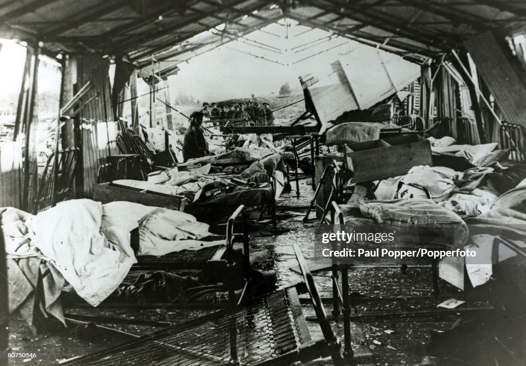 War and Conflict World War War I. (1914-1918) pic: May 1918. A ward at the St.John's Ambulance Brigade hospital at Etaples, France, destroyed by German bombs in an air-raid.