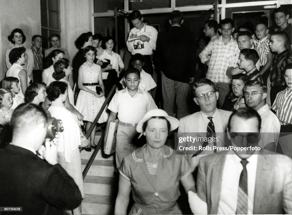 Education Segregation, USA. pic: September 1957. Arlington, Virginia. Two young black students leaving Stratford Junior High School after being refused admission by the authorities.