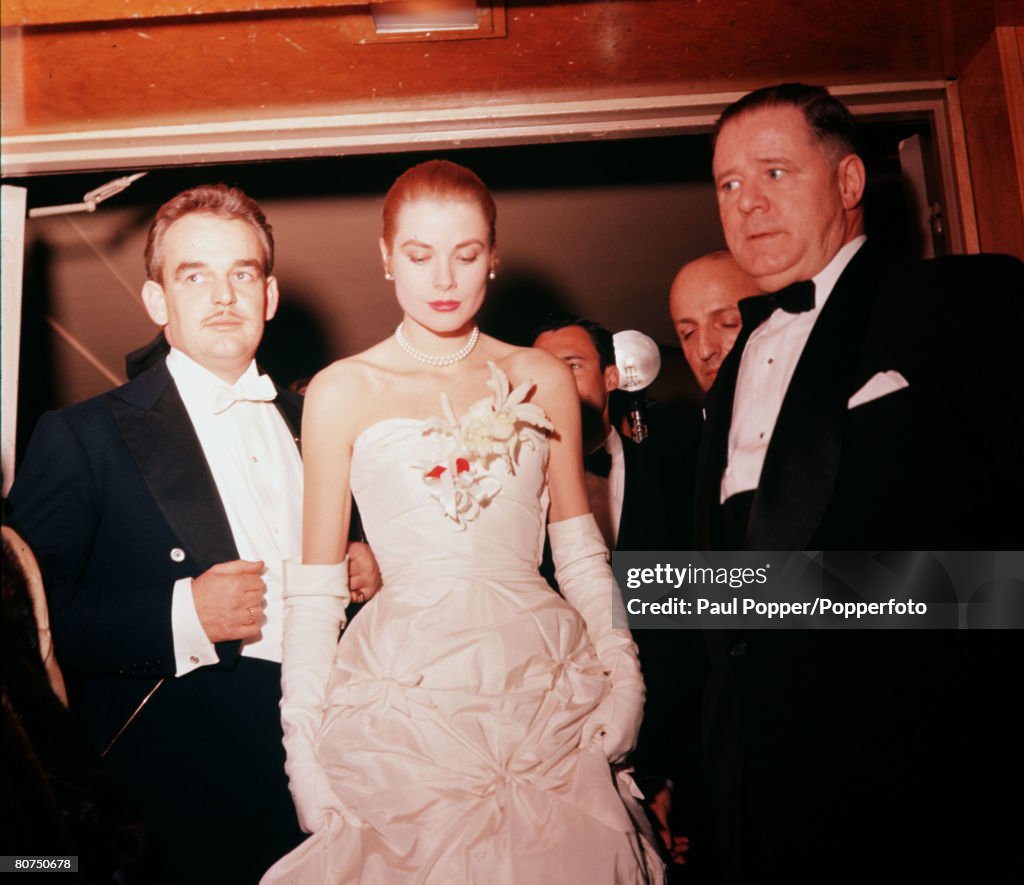 Monaco, France January 1956. Prince Rainier is pictured with actress Grace Kelly after their engagement.