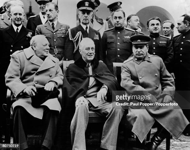 World War II, Yalta Conference, pic: February 1945, From right to left, Russian leader Joseph Stalin U,S,A,'s President Roosevelt with British Prime...