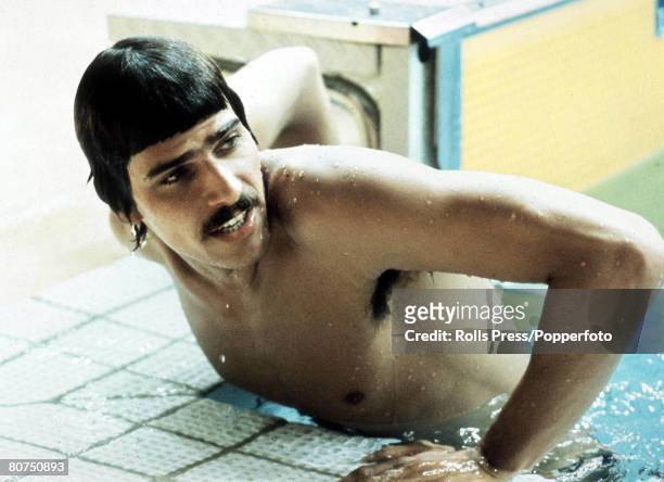 American swimmer Mark Spitz in the pool during competition for the United States swimming team at the 1972 Summer Olympics in the Olympia...