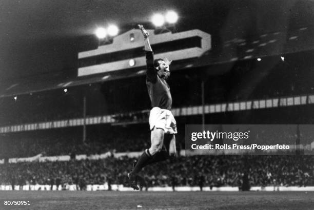 4th May 1971, Division 1, Tottenham Hotspur 0 v Arsenal 1, Arsenal goalkeeper Bob Wilson jumps for joy after Ray Kennedy had scored the all important...