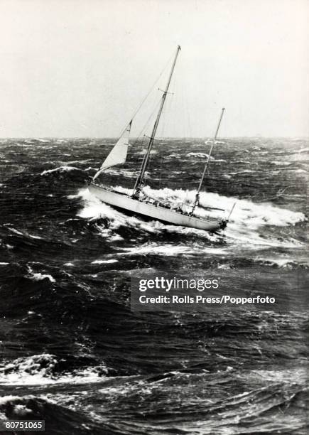 Explorers, Sailing, pic: circa 1967, British yachtsman Sir Francis Chichester, in Gipsy Moth IV, faces Cape Horn, and high waves, Sir Francis...