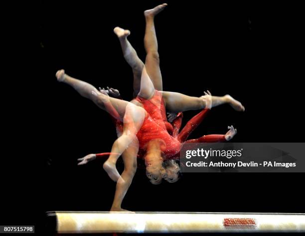 Image created using Nikon's in-built multi exposure setting** Great Britain's Nicole Hibbert competes on the beam during the European Artistic...