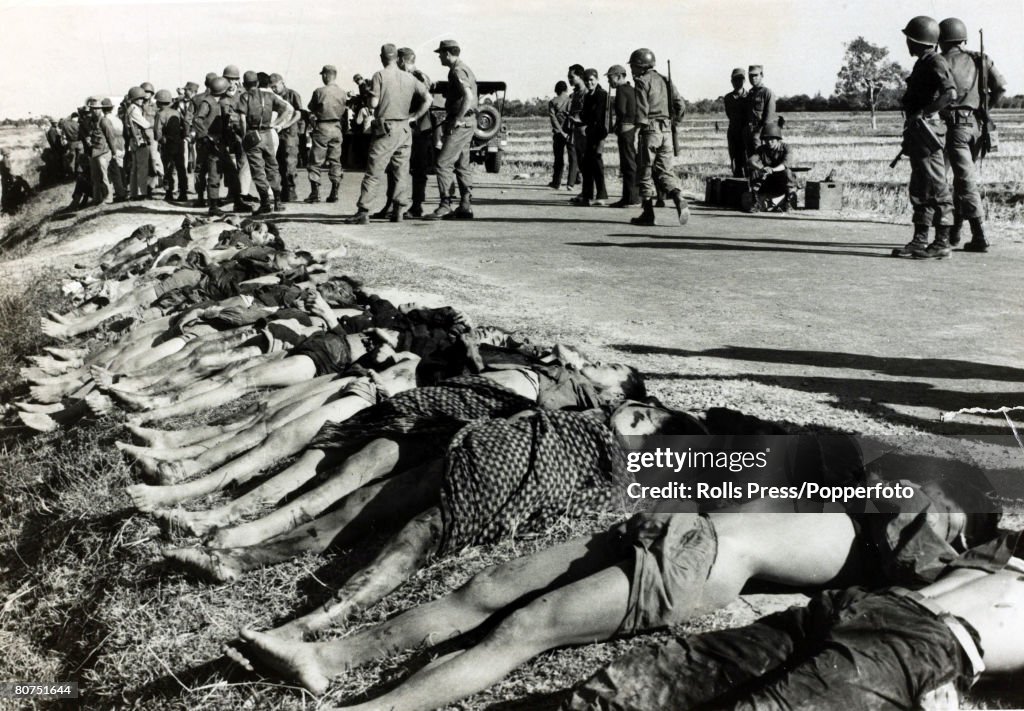 War and Conflict The Vietnam War. pic: January 1965. Tay Ninh, South Vietnam. The bodies of dead Viet Cong insurgents killed in a government ambush litter the roadside.