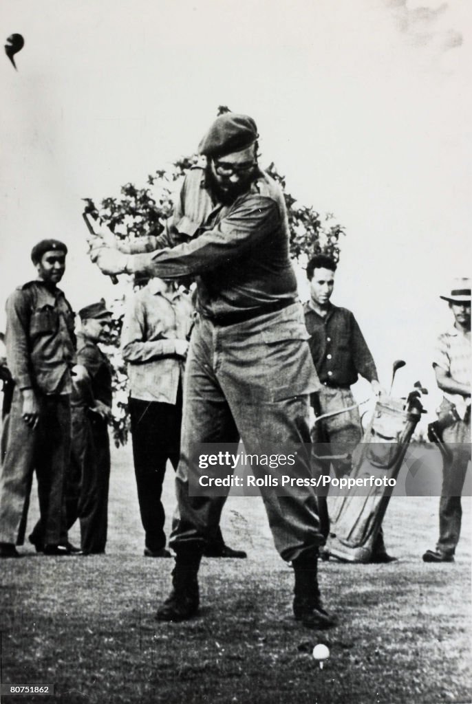 Politics / Revolution Personalities. pic: circa 1961. Cuban leader Fidel Castro pictured playing golf. Fidel Castro, born 1926/27, Cuban revolutionary and political leader, came to power in 1959 after an armed guerilla struggle and has run Cuba on Commun