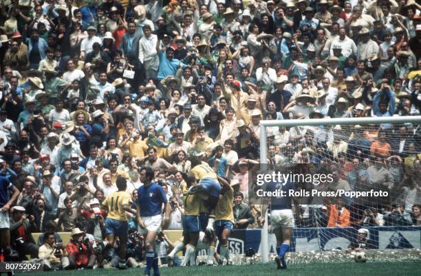 World Cup Final, Mexico City, Mexico, 21st June Brazil 4 v Italy 1, Brazilian players celebrate one of their four goals during the World Cup Final