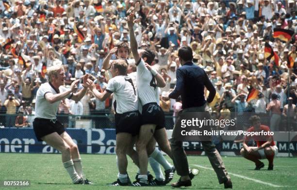 World Cup Quarter-Final Leon, Mexico, England 2 v West Germany 3, 14th June Germans congratulate Uwe Seeler after he scored their second goal to...