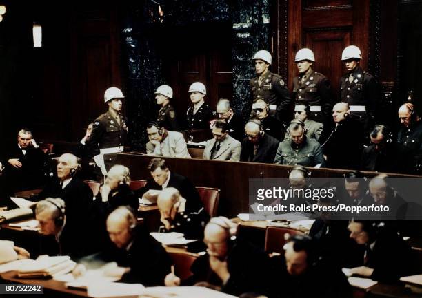 War and Conflict, Post World War Two, Nuremberg War Crimes Trials, pic: November 1945, German Nazi leaders in the dock at Nuremberg facing war crimes...
