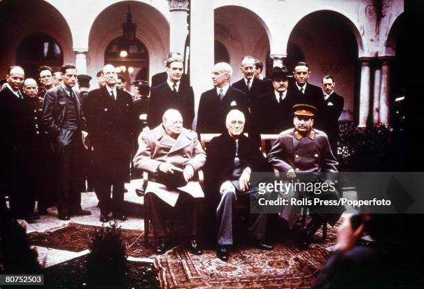 Yalta, Ukraine, 12th February 1945, Russian leader Joseph Stalin, American President Franklin D, Roosevelt and British Prime Minister Winston...