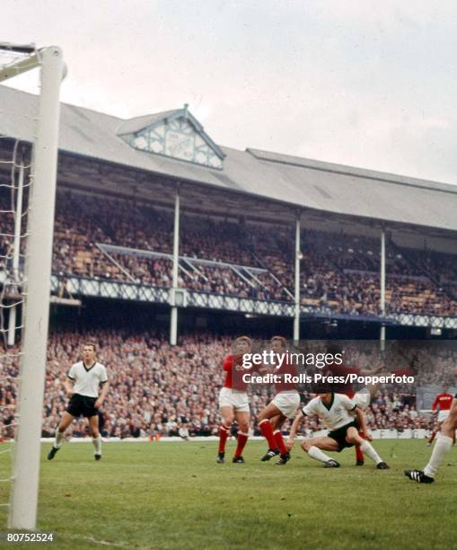 World Cup Semi-Final Liverpool, England, 25th July West Germany 2 v Soviet Union 1, West German full back Willi Schulz grins with relief as the ball...