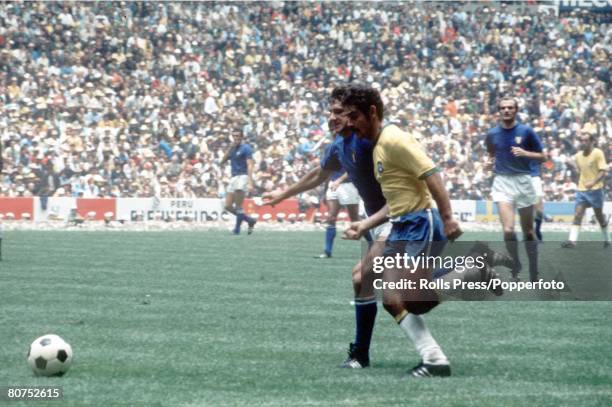World Cup Final 1970, Mexico City, Mexico, 21st June Brazil 4 v Italy 1, Brazil's Rivelino battles for the ball with Italy's Mario Bertini during the...