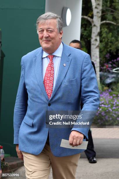 Stephen Fry seen arriving at Day 2 of Wimbledon 2017 on July 4, 2017 in London, England.