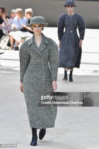 Model walks the runway during the Chanel Haute Couture Fall/Winter 2017-2018 show as part of Haute Couture Paris Fashion Week on July 4, 2017 in...