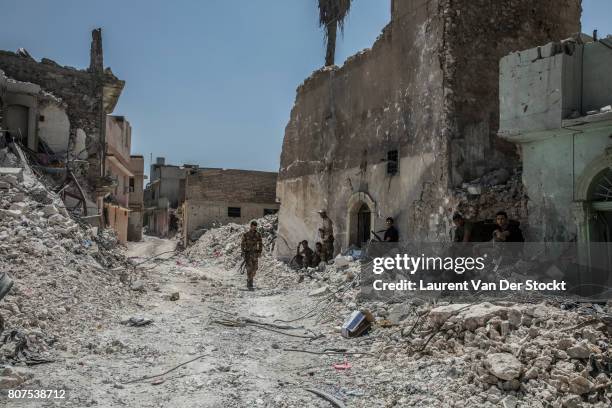 Ruined streets near al-Nuri mosque complex on June 29 in Mosul, Iraq. The Iraqi Army, Special Operations Forces and Counter-Terrorism Services made a...