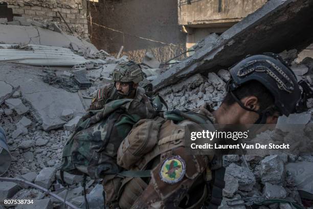 Iraqi soldiers in al-Nuri mosque complex on June 29 in Mosul, Iraq. The Iraqi Army, Special Operations Forces and Counter-Terrorism Services made a...