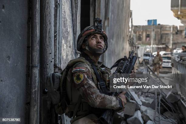 Iraqi soldiers in al-Nuri mosque complex on June 29 in Mosul, Iraq. The Iraqi Army, Special Operations Forces and Counter-Terrorism Services made a...