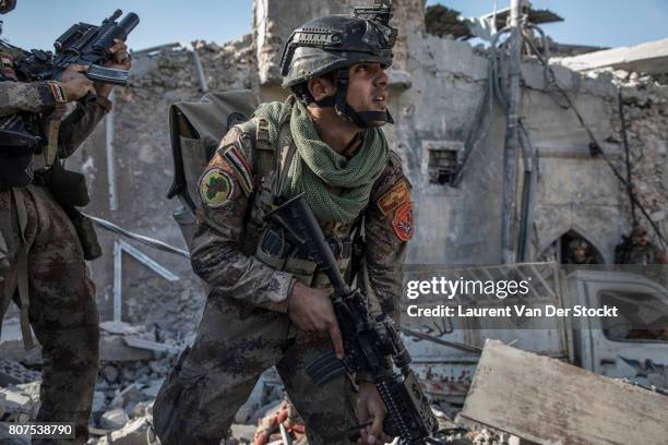 Iraqi soldiers in al-Nuri mosque complex on June 29 in Mosul, Iraq. The Iraqi Army, Special Operations Forces and Counter-Terrorism Services made a...