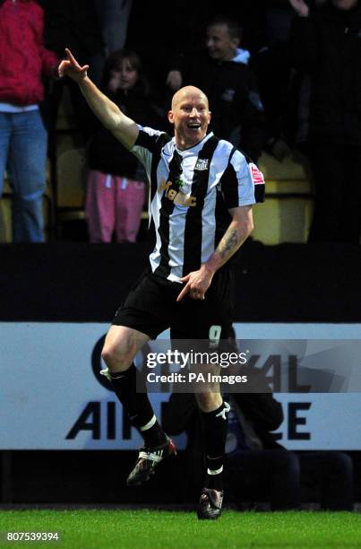 Notts County's Lee Hughes celebrates scoring their first goal of the game during the Coca-Cola League Two match at Meadow Lane, Nottingham.