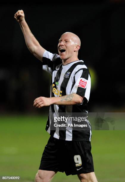 Notts County's Lee Hughes celebrates his side's win over Rochdale after the final whistle in the Coca-Cola League Two match at Meadow Lane,...
